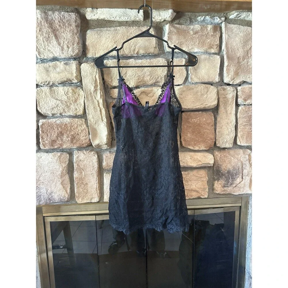 2006 Victoria's Secret Sexy Little Things Lace Sz L Purple Black Slip Dress Y2K